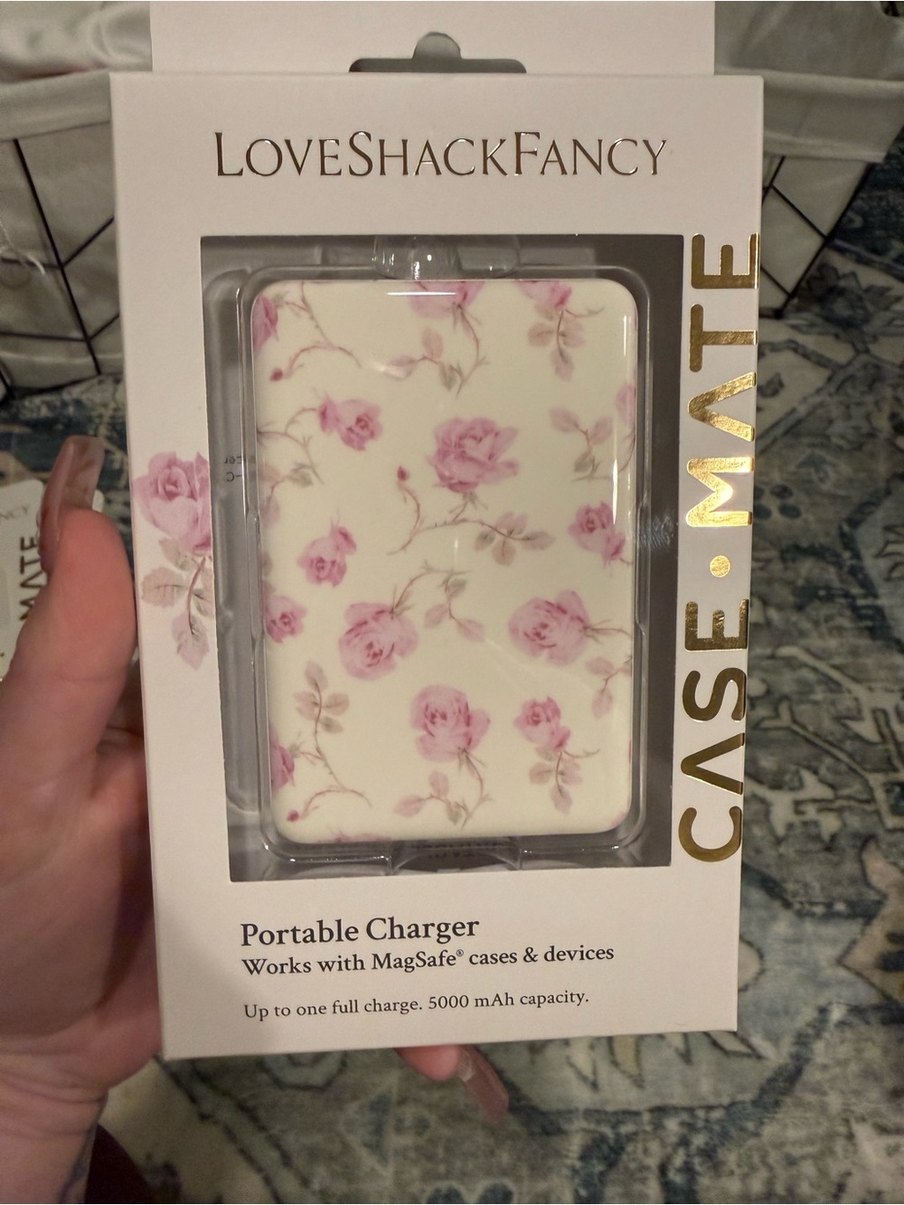 LoveShackFancy Pink Floral MagSafe Portable Charger Case NWT